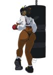  2020 alpha_channel anthro big_breasts black_hair breasts brown_body brown_fur butt clothing female footwear fur hair hi_res hoodie kaydee_ackland looking_back mammal punching_bag rear_view shoes simple_background solo thong topwear transparent_background under_boob underwear ursid yawg 