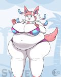  2020 anthro anthrofied beach big_breasts bikini blue_body blue_eyes blue_fur breasts chocend clothed clothing eeveelution female fur hand_on_breast hi_res huge_breasts morbidly_obese morbidly_obese_anthro morbidly_obese_female multicolored_body multicolored_fur nintendo obese obese_anthro obese_female overweight overweight_anthro overweight_female pink_body pink_fur pok&eacute;mon pok&eacute;mon_(species) portrait ribbons seaside smile solo standing swimwear sylveon thick_thighs video_games white_body white_fur 