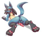  absurd_res alpha_channel anthro anus balls black_body black_skin blue_body blue_fur butt canid canine erection fur genitals hi_res looking_at_viewer lucario lying male mammal murzikteijiro nintendo on_front on_ground pawpads paws penis pok&eacute;mon pok&eacute;mon_(species) presenting raised_tail red_eyes simple_background solo spikes spread_legs spreading transparent_background video_games yellow_body yellow_fur 