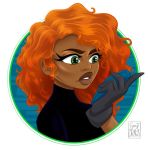  dark_skin gloves green_eyes kim_possible lips orange_hair phone sonj_draws turtleneck 