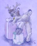  2020 4:5 alternate_species anthro bedroom_eyes bell bell_collar brown_hair butt capreoline cervid collar female flinters genitals gift hair hi_res hooves looking_back mammal narrowed_eyes open_mouth pussy rear_view reindeer rufus_black seductive solo 