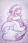  2:3 barefoot bottomless breasts cainethelongshot christmas christmas_clothing christmas_headwear clothed clothing female fur genitals hait hat headgear headwear hi_res holidays looking_at_viewer markings nipples pussy rei santa_hat sketch smile solo tongue tongue_out 