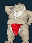  2020 anthro armpit_hair asian_clothing balls belly black_nose body_hair brown_body brown_fur bulge clothing east_asian_clothing fundoshi fur fururin555 genitals japanese_clothing kemono male mammal moobs nipples overweight overweight_anthro overweight_male simple_background solo underwear ursid 