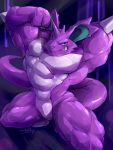  3:4 abs anthro biceps big_ears flexing grin hi_res horn male mammal muscular muscular_anthro muscular_male nidoking nintendo pecs pok&eacute;mon pok&eacute;mon_(species) pose purple_body smile solo teeth tusks vein video_games waddledox 