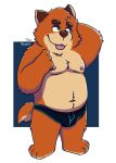  2020 anthro belly bulge canid canine clothing fox hi_res male mammal moobs navel nipples slightly_chubby solo the_osusky tongue tongue_out underwear 