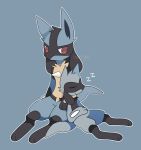  absurd_res ambiguous_gender baby_pok&eacute;mon black_body black_fur black_hair blue_background blue_body blue_fur blush canid canine duo eyes_closed fur hair hi_res inner_ear_fluff lucario lying mammal multicolored_body multicolored_fur nintendo pok&eacute;mon pok&eacute;mon_(species) riolu satori_(artist) simple_background size_difference sleeping smile sound_effects tan_body tan_fur tuft video_games zzz 