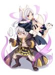  ... 1boy 1girl anger_vein animal_ears aura belt dark_aura fire_emblem fire_emblem_awakening fire_emblem_heroes fur_trim gloves grima_(fire_emblem) halloween_costume highres long_sleeves paw_gloves paws puni_y_y red_eyes robin_(fire_emblem) robin_(fire_emblem)_(female) robin_(fire_emblem)_(male) short_hair simple_background spoken_ellipsis tail thigh_strap twintails white_background white_hair wolf_ears wolf_tail 