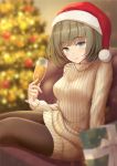  christmas dress kiri_frog pantyhose sweater takagaki_kaede the_idolm@ster the_idolm@ster_cinderella_girls 