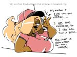  ... 2019 4_fingers anaugi anthro ask_blog baseball_cap big_breasts blonde_hair breasts brown_body brown_fur canid canine canis clothed clothing dialogue domestic_dog ello_(anaugi) english_text female fingers fur hair hair_over_eye half-closed_eyes hat headgear headphones headset headwear lounging mammal microphone name_tag narrowed_eyes one_eye_obstructed open_mouth ponytail profanity simple_background solo text white_background 