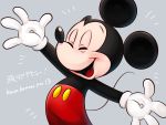  2020 4:3 anthro clothing disney eyes_closed gloves handwear hi_res male mammal mickey_mouse mouse murid murine open_mouth open_smile rodent sh_disney simple_background smile solo text tongue 