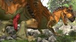  3d_(artwork) absurd_res allosaurid allosaurus ark_survival_evolved barlu claws digital_media_(artwork) dinosaur erection feral genitals hi_res looking_at_viewer looking_back male penis reptile scalie solo source_filmmaker spikes standing teeth theropod tongue 