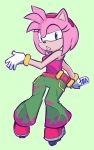  2020 accessory alternate_costume amy_rose anthro bare_shoulders breasts clothing eulipotyphlan female gloves green_eyes hair_accessory hairband handwear hedgehog holding_object mammal mrplow34 rollerskates simple_background solo sonic_the_hedgehog_(series) video_games 