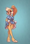  absurd_res anthro bottomless bottomwear clothed clothing clothing_lift female genitals hair hi_res lagomorph leporid lola_bunny looking_at_viewer looney_tunes mammal passionatefloorromance ponytail pubes pussy rabbit skirt skirt_lift solo standing upskirt warner_brothers 