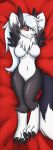  2020 anthro better_version_at_source black_body black_fur breasts canid canid_demon chest_tuft claws dakimakura_design demon digimon digimon_(species) eyebrows featureless_breasts featureless_crotch female fur grey_body grey_fur hair hellhound helluva_boss hi_res kgh786 looking_at_viewer loona_(vivzmind) mammal multicolored_body multicolored_fur navel nude pose red_background red_sclera renamon simple_background toe_claws tuft white_body white_eyes white_fur white_hair 