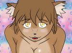  anthro brown_body canid canine canis domestic_dog female looking_at_viewer looking_up love mammal silverbunny smile smiling_at_viewer solo 