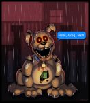  2020 all_fours ambiguous_gender animatronic barefoot big_feet big_head big_mouth_(anatomy) black_nose black_sclera brown_body brown_ears building canid canine canis circuit_board claws collar dialogue dilated_pupils domestic_dog english_text feet feral fetch_(book) fetch_(fnaf) firefoop five_nights_at_freddy&#039;s five_nights_at_freddy&#039;s:_fazbear_frights floppy_ears glowing glowing_eyes hi_res house long_ears looking_at_viewer machine mammal multicolored_body night on_ground open_mouth outside raining robot sharp_claws sharp_teeth sitting solo speech_bubble tan_body teeth text toe_claws torn_body video_games wet white_body wire yellow_eyes 