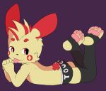  anthro clothing hi_res legwear looking_at_viewer lying male mohawk nintendo on_front paws plusle pok&eacute;mon pok&eacute;mon_(species) retro_future skinny solo stockings tongue tongue_out underwear video_games 