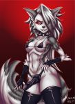  2019 anthro big_tail black_nose bottomwear breasts canid canid_demon clothing collar demon dildo ear_piercing eyelashes female fingerless_gloves fur genitals gloves grey_body grey_fur grey_hair hair handwear head_tuft hellhound helluva_boss hi_res inner_ear_fluff leggings legwear lips looking_at_viewer loona_(vivzmind) mammal multicolored_body multicolored_fur navel nude piercing pinup pose rape_face red_sclera sex_toy signature smile spiked_collar spikes standing strapon topwear tuft under_boob white_body white_eyes white_fur white_hair white_inner_ear yuriguba 