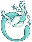  3:4 alternate_color anthro breasts claws digitigrade female genitals green_eyes hi_res legendary_pok&eacute;mon long_tail looking_at_viewer mewtwo misericorde nintendo pok&eacute;mon pok&eacute;mon_(species) pussy simple_background slightly_chubby solo thick_tail thick_thighs video_games white_background wide_hips 