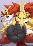  2020 anus big_breasts blush braixen breasts butt delphox duo female female/female genitals hi_res huge_breasts looking_at_viewer looking_back mirapony nintendo nipples open_mouth pok&eacute;mon pok&eacute;mon_(species) pussy tongue tongue_out video_games 