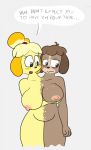  animal_crossing anthro blush breasts canid canine canis conjoined dialogue digby_(animal_crossing) domestic_dog duo english_text hi_res isabelle_(animal_crossing) mammal nintendo shih_tzu skewedl0gic text toy_dog video_games 
