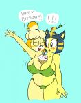  animal_crossing ankha_(animal_crossing) anthro breasts canid canine canis conjoined cupcake dialogue domestic_cat domestic_dog duo felid feline felis food hi_res isabelle_(animal_crossing) mammal nintendo shih_tzu skewedl0gic toy_dog video_games 