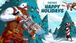  2boys aircraft airplane candy carrot christmas christmas_tree cloud decorations fighting fighting_stance food fortnite game_console gloves gun hat highres merry_christmas multiple_boys snow snowman tree video_game weapon 