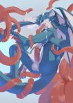  absurd_res anthro blue_body dragon ejaculation hi_res horn humanoid leno_woof male nude scalie simple_background solo solo_focus tentacles western_dragon white_background 
