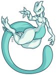  3:4 alternate_color anthro claws digitigrade featureless_crotch green_eyes hi_res legendary_pok&eacute;mon long_tail looking_at_viewer male mewtwo misericorde nintendo pok&eacute;mon pok&eacute;mon_(species) simple_background slightly_chubby solo thick_tail thick_thighs video_games white_background wide_hips 