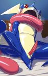  10:16 2020 absurd_res angry bed blue_body blue_skin blush bodily_fluids cross-popping_vein cum cum_in_ass cum_inside erection furniture genital_fluids genitals greninja hi_res inside katahane3 looking_at_viewer male nintendo on_bed penis pok&eacute;mon pok&eacute;mon_(species) semi-anthro simple_background solo tapering_penis vein video_games white_background 