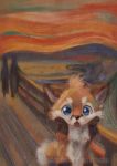  ambiguous_gender blue_eyes canid canine canis chibi edvard_munch feral fox fur mammal silverfox5213 simple_background solo the_scream 