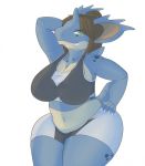  anthro big_breasts breasts brown_hair clothed clothing female furiamorandy green_eyes grin hair hand_behind_head hand_on_hip hi_res huge_thighs looking_at_viewer nidoqueen nintendo pok&eacute;mon pok&eacute;mon_(species) sandra_(shippofoxfire) slightly_chubby smile solo thick_thighs video_games 