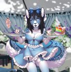  2017 anthro black_hair blue_body blue_eyes blue_fur breasts clothed clothing deerstail digital_media_(artwork) female fur hair solo spots spotted_body spotted_fur standing 