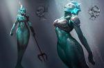  2020 absurd_res animal_humanoid armor blue_body blue_scales breastplate female fin fish fish_humanoid frill_(anatomy) hi_res humanoid marine marine_humanoid melee_weapon merfolk polearm rayluaza scales solo trident underwater water weapon 
