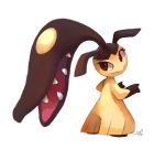  brown_eyes commentary creature english_commentary eyelashes full_body gen_3_pokemon looking_back mawile no_humans pokemon pokemon_(creature) signature simple_background solo white_background 