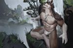  absurd_res anthro canid canine hi_res jewelry jiandou male mammal meditation nature necklace rakan solo waterfall were werecanid werecanine werewolf 