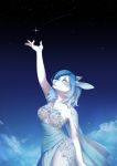  2017 anthro blue_body blue_eyes blue_fur blue_hair blue_nose breasts cervid clothed clothing deerstail detailed_background digital_media_(artwork) eyebrows eyelashes female fur hair mammal night outside sky solo star starry_sky white_body white_skin 