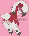  2020 4:5 anthro black_body black_claws black_fur blush butt canid canine chest_tuft chikorita_moon claws digital_media_(artwork) female fur genitals glowing glowing_eyes hi_res looking_at_viewer looking_back lycanroc mammal midnight_lycanroc nintendo pink_background pok&eacute;mon pok&eacute;mon_(species) pussy rear_view red_body red_eyes red_fur red_glow ringed_eyes scut_tail simple_background solo toe_claws tuft video_games white_body white_fur 