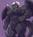  2019 abs anthro big_muscles big_nipples black_body black_clothing bulge clothing crocobu dragaux dragon huge_muscles huge_pecs jockstrap looking_at_viewer male membrane_(anatomy) membranous_wings muscular muscular_anthro muscular_arms muscular_male muscular_thighs nintendo nipples portrait purple_background purple_eyes ring_fit_adventure scalie simple_background solo three-quarter_portrait topless_male underwear video_games western_dragon wings 