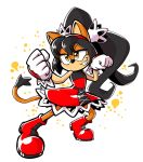  2020 5_fingers absurd_res anaugi anthro black_hair boots clothing dipstick_tail domestic_cat dress eyelashes felid feline felis female fighting_pose fingers fist footwear fur hair hi_res honey_the_cat long_hair mammal multicolored_tail pose simple_background smile solo sonic_the_fighters sonic_the_hedgehog_(series) standing white_background yellow_body yellow_eyes yellow_fur 