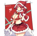  1girl bag breasts christmas cleavage gloves hat highres large_breasts mochimochi_(xseynao) pyra_(xenoblade) red_eyes red_hair santa_hat short_hair skirt solo xenoblade_chronicles_(series) xenoblade_chronicles_2 