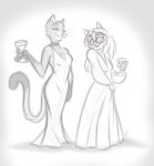  2020 alcohol anthro arm_&amp;_hammer beverage blush choker clothed clothing cocktail domestic_cat dress duo eyewear felid feline felis female fully_clothed glasses greyscale hi_res jessica_(arm_&amp;_hammer) jewelry mammal monochrome necklace nicnak044 sketch spot_color whiskers 