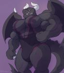  2019 anthro big_muscles big_nipples black_body black_clothing black_nipples bulge clothing crocobu dragaux dragon hi_res huge_muscles huge_pecs looking_at_viewer male membrane_(anatomy) membranous_wings muscular muscular_anthro muscular_arms muscular_male muscular_thighs nintendo nipples portrait purple_background purple_eyes ring_fit_adventure scalie simple_background solo three-quarter_portrait video_games western_dragon wings wrestling_singlet 