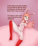  anthro breasts christmas clothing english_text genitals gynomorph hi_res holidays intersex lagomorph legwear leporid mammal max_draws molly_(max_draws) nipples penis pillow_grab rabbit solo text 