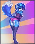  anthro blue_border border canid canine canis clothing female hi_res krystal legwear mammal nintendo pinup pose prisma6 solo star_fox stockings underwear video_games wolf 