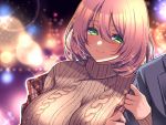  aizawa_chihiro breasts close green_eyes night original pink_hair short_hair waifu2x 