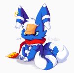  2_tails absurd_res ambiguous_gender angry anthro beans blue_body blue_fur cheek_tuft cheese clothed clothing curled_tail dairy_products digital_media_(artwork) double_tail ear_piercing ear_ring eye_bags facial_tuft food fur hair head_tuft hi_res kitsuakari long_ears meowstic messy_hair mostly_nude multi_tail neck_tuft nintendo pawpads paws piercing pok&eacute;mon pok&eacute;mon_(species) red_scarf scarf scarf_only socks_the_meowstic solo solo_focus tuft video_games white_body white_fur 