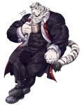  2020 anthro arknights clothed clothing digital_media_(artwork) felid fur hi_res male mammal mountain_(arknights) pantherine scar solo striped_body striped_fur stripes tiger tiger_est white_body white_fur 