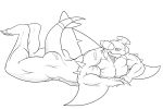  3:2 animal_humanoid anthro fish fish_humanoid garchomp humanoid lying male marine marine_humanoid monochrome muscular muscular_male nintendo pok&eacute;mon pok&eacute;mon_(species) shark shark_humanoid smutty-smeargle solo video_games 