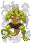  4_toes anisodactyl anthro big_muscles black_bottomwear black_clothing black_shorts bottomwear clothing countershade_torso countershading dragon fist green_body hi_res male muscular muscular_anthro muscular_arms muscular_legs muscular_male pecs scalie shorts solo toes veiny_muscles western_dragon ymskk 